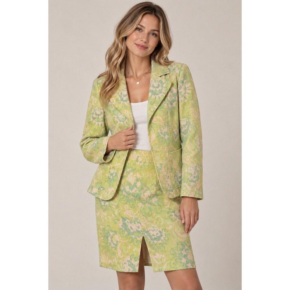 Doncaster Womenโs Small Floral Skirt Suit Blazer Pencil Skirt Linen Blend